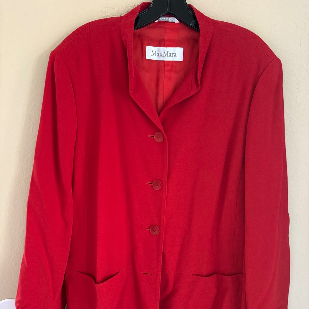 Max Mara Made in Italy Red Virgin Wool Blazer & Pants Suit – US 14